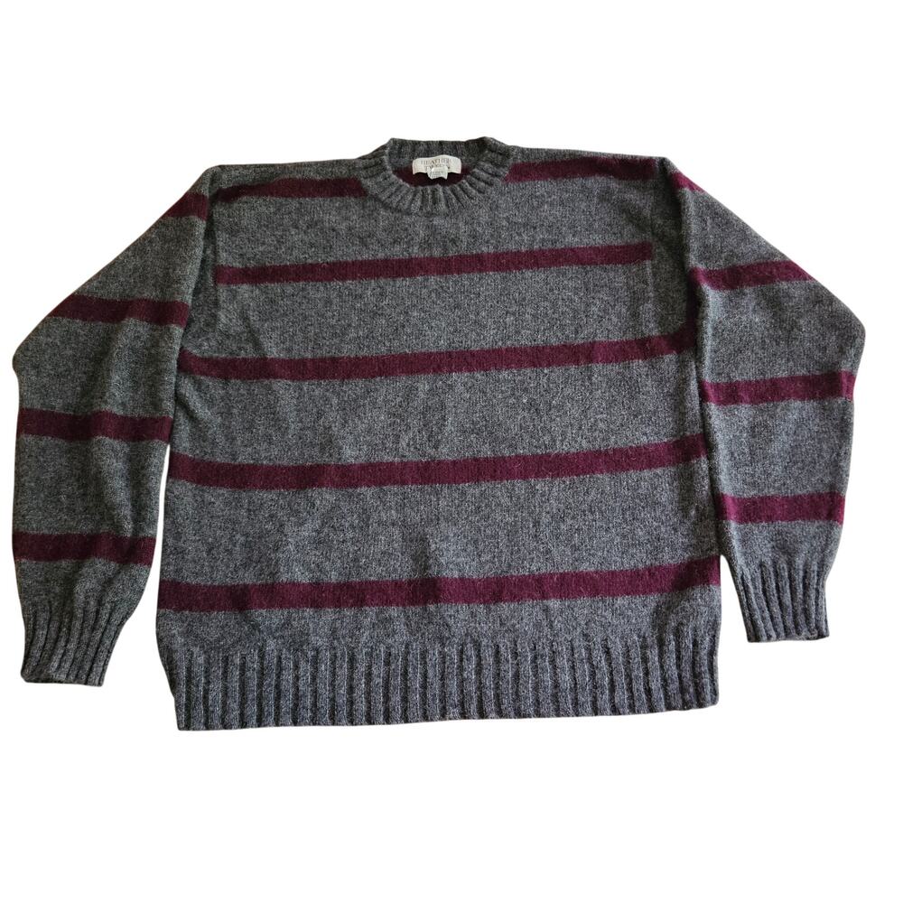Heather & Tweed VTG Shetland Wool Sweater Striped sz XL Gray